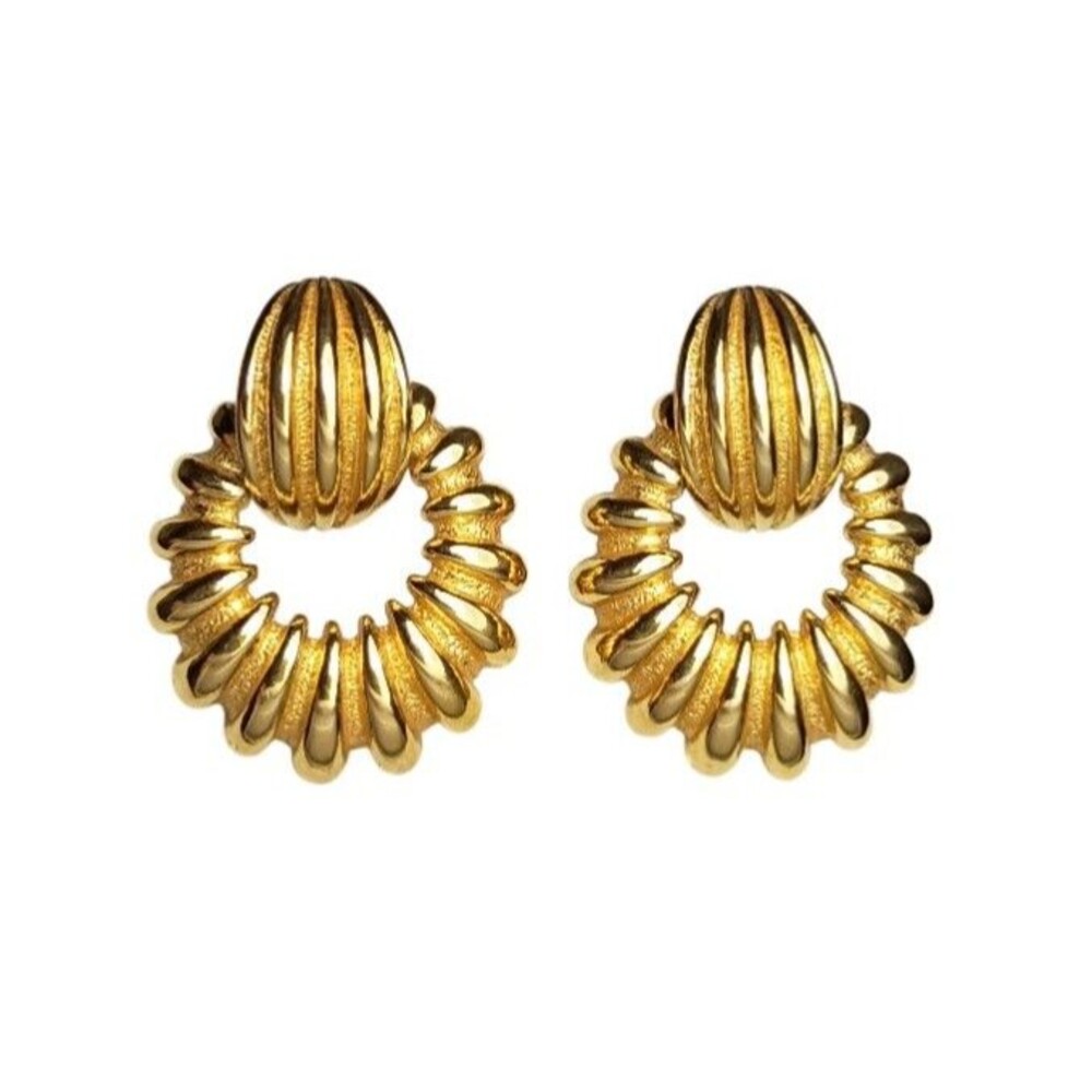 Monet Doorknocker Pierced Earrings 14K Gold Posts